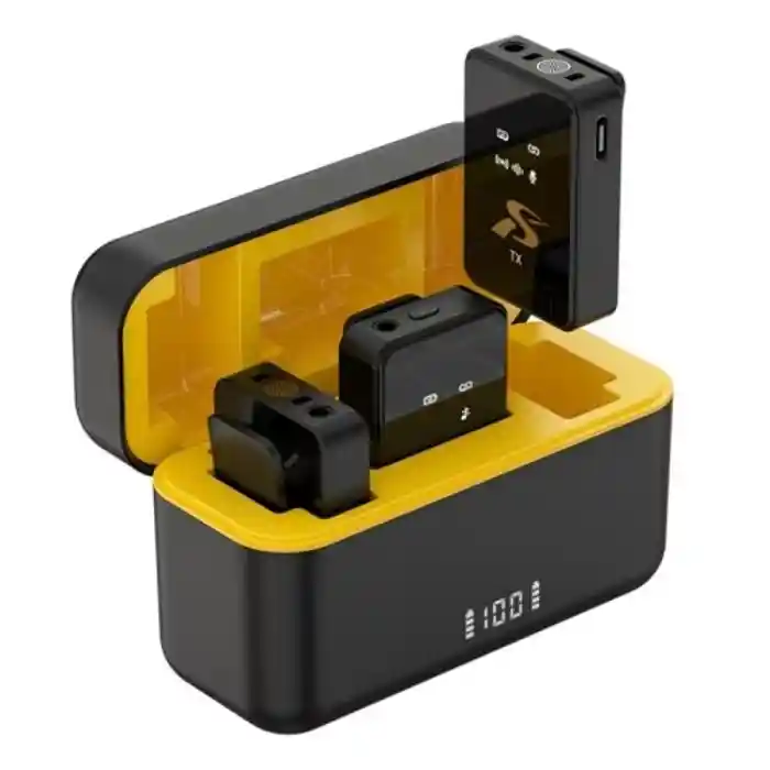 SX12 Wireless Lavalier Microphone with Charging Case, Long Battery Life, LED Display, Lapel Microphone for iPhone, Android, Camera All in One Microphone